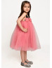Square Neck Pink Tulle 3D Flowers Sweet Flower Girl Dress